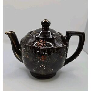 VTG gold trim HAND PAINTED Dark Brown TEA POT teapot MADE IN JAPAN 1960s vintage
